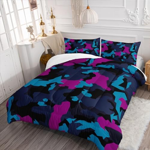 Nttopship Navy Blue Camo Comforter Set for Girls Men，Queen Size Navy Blue Camouflage Bedding Sets for Kids Boys,Ultra Soft Lightweight Kids Room Decor with 1 Comforter with 2 Pillow Case