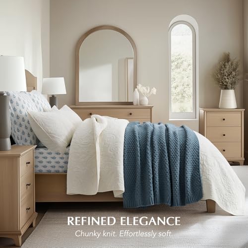 EVERGRACEHOME Chunky Chenille Knit Throw Blanket, 50 x 60, Stormy Blue