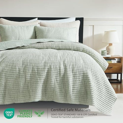 WDCOZY Sage Green California King Size Quilt Set, 3 Pieces 118x106 inches