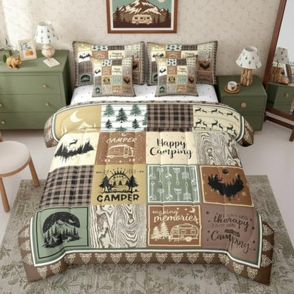 Erosebridal 7 Piece Rv Camper Full Bedding Set for Kids Adult,Woodland Camping Comforter Set Rustic Cabin Decor,Buffalo Plaid Bed in a Bag with Sheets,Travel Trailer Bed Set with Pillowcases