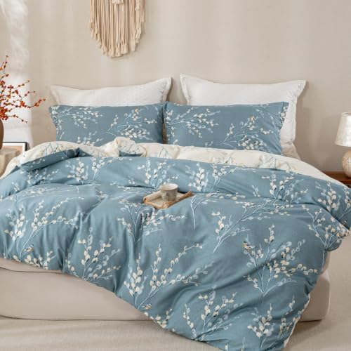 OAITE Queen Duvet Cover Set 3pcs 100% Cotton Blue Branch