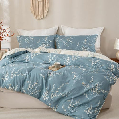OAITE Queen Duvet Cover Set 3pcs 100% Cotton Blue Branch