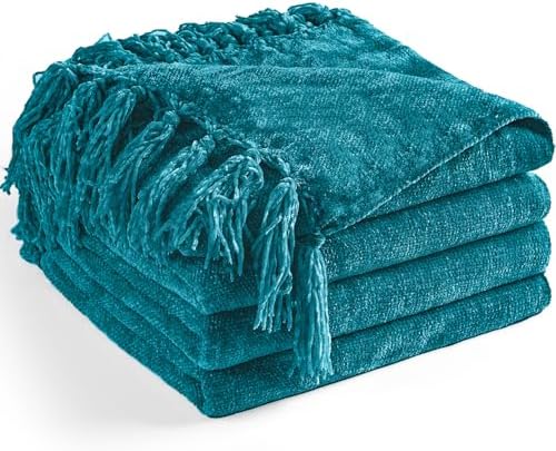 Chenille Throw Blanket for Couch 50" x 60", Teal