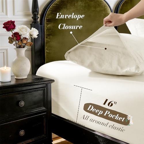 SONORO KATE 100% French Linen Twin XL Size Sheets Set,Natural Flax Bedding