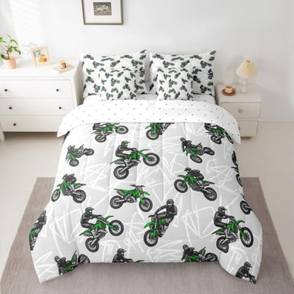 Feelyou Dirt Bike Comforter Set with Sheets 7 Piece Queen Racing Motocross Rider Bedding Set for Boys Girls Graffiti Style Lines Bed in a Bag Extreme Sports Room Decor Motorcycle Soft Lightweight