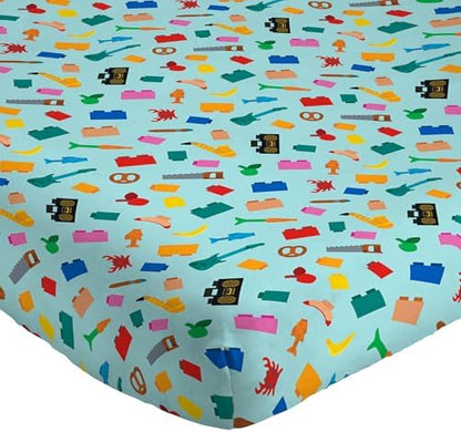 Jay Franco Kids Sheet Set with Fitted, Flat Sheets & Pillow Cover - Ultra-Soft Bedding with Pillowcase for Room Decor, Teal - LEGO®, 4 Piece Queen