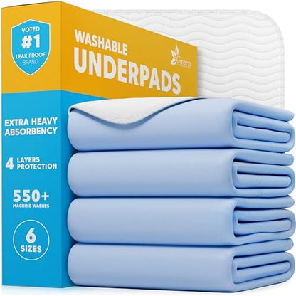 GREEN LIFESTYLE Washable Underpads - Large Pads for use as Incontinence Bed Pads, Reusable Pet Pads, Great for Dogs, Cats, Bunny, Seniors Bed Pad (Pack of 4-34x36)