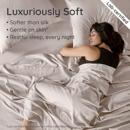 Bambaw 100% Viscose Derived from Bamboo Twin Size Sheets Set – 4-Piece Cooling Twin Sheets Set, Lightweight, Silky Soft & Breathable, Helps Keep You Cool & Dry All Night (Sand)