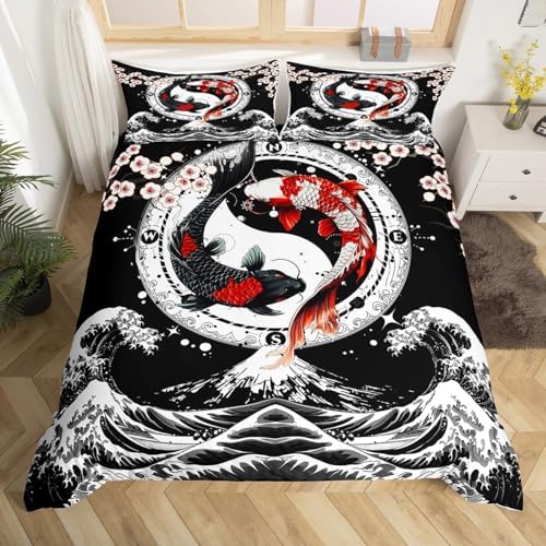 Feelyou Japanese Koi Fish Duvet Cover Queen Size Boys Girls Teens