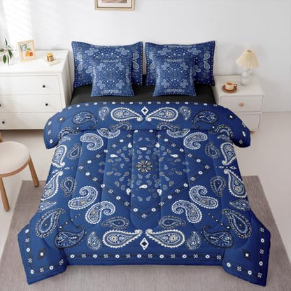 Erosebridal Paisley Floral 7 Piece Bedding Set King Bohemian Comforter Set with Sheets Mandala Bed in A Bag Retro Chic Flower Bed Sets with 2 Pillowcases, 2 Throw Pillow Covers