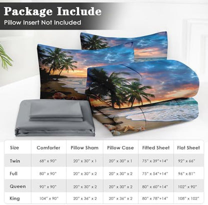 WeCozy Full Comforter Set with Sheets, 7 Pieces Beach Coastal Bedding