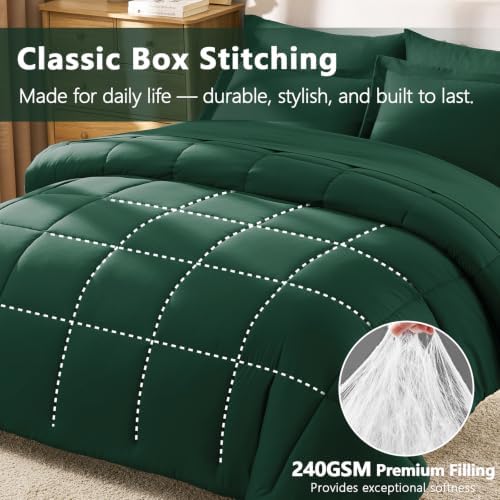 CozyLux Full Size Comforter Sets, 7-Piece Bed in a Bag, Emerald Green