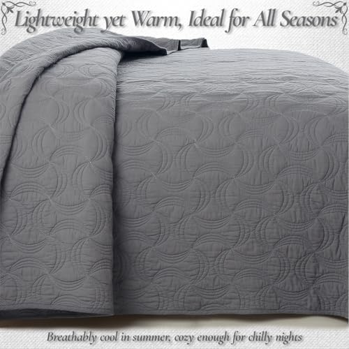 Cozy Line Home Fashions Charcoal Gray Cotton Quilt Set – 3-Piece Solid Textured Quilted Bedspread with Shams, Lightweight All Season Modern Bedding (Geometric - Gray, King - 3 piece)