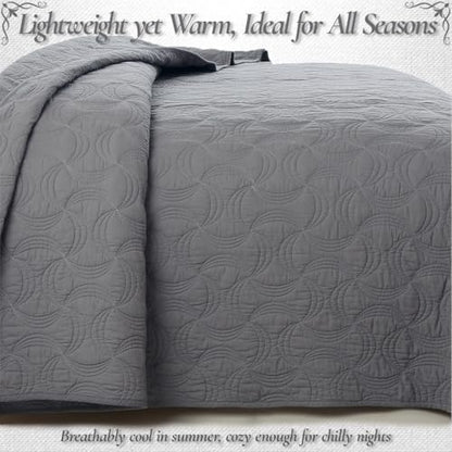 Cozy Line Home Fashions Charcoal Gray Cotton Quilt Set – 3-Piece Solid Textured Quilted Bedspread with Shams, Lightweight All Season Modern Bedding (Geometric - Gray, King - 3 piece)