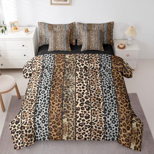 Erosebridal Gray and Brown Leopard Print Twin Size Bedding Set for Men Women Adults - Cheetah Printed 7 Pieces Comforter Set with Sheets Wild Safari Animal Bed in a Bag Modern Leopard Print Bed Sets
