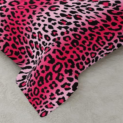 Nttopship Pink Leopard Print Comforter Bedding Set with 2 Pillowcase King Size Cheetah Painting Comforter Set for Kids Boys Girls Bedroom Decor