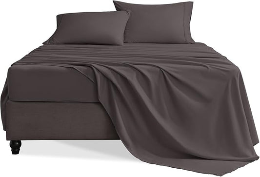 Twin Sheets Set, 3 Pieces Hotel Luxury Soft Microfiber Bed Sheets Set, Up to 16" Deep Pockets, Oeko-Tex Sheets with Elastic, Breathable, Wrinkle Free (Dark Gull Gray,Twin)