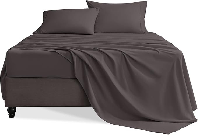 Full Size Bed Sheets Set, 4 Pieces Hotel Luxury Soft Microfiber Bed Sheets Set, Up to 16" Deep Pockets, Oeko-Tex Sheets with Elastic, Breathable, Wrinkle Free(Dark Gull Gray,Full)