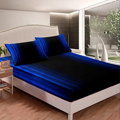 Feelyou Geometric Abstract Ombre Bed Sheets Kids Teens Dark Blue and Black Striped Sheet Set Decor Modern Fashion Bed Set Bedroom Collection 3Pcs Twin Size