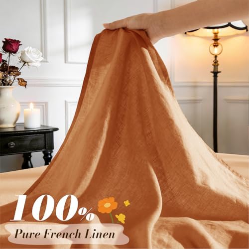 SONORO KATE 100% French Linen Queen Size Sheets Set,Natural Flax Bedding