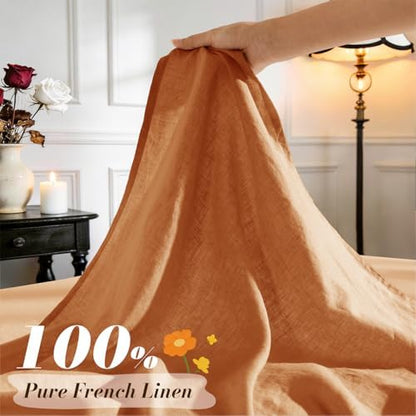 SONORO KATE 100% French Linen Queen Size Sheets Set,Natural Flax Bedding