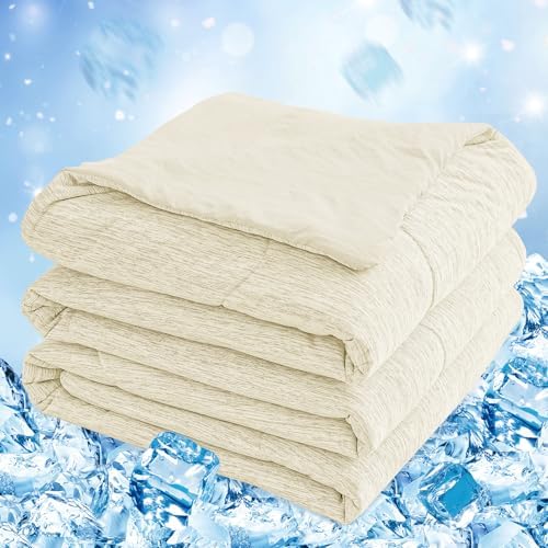 CHOSHOME Cooling Comforter Cooling Blanket, Q-Max 0.45 Cool Sleeping Summer Blanket for Hot Sleeper Night Sweats, Full 84" x 90", Beige