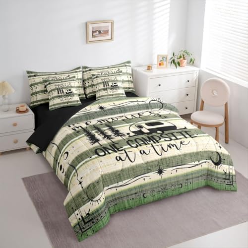 Erosebridal 7 Pieces Twin Happy Camping Decor Bedding Sets Rustic Camper Comforter Set, Camper Accessories for Travel Trailers Sheet Set, Farmhouse Bed Sets Country Bedding Comforter Sets