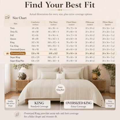 CozyLux Oversized King Comforter Set Beige- 7 Pieces Bed in a Bag