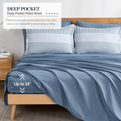 Blue Comforter Set Queen Size,Classic Striped Comforters for Boys & Girls