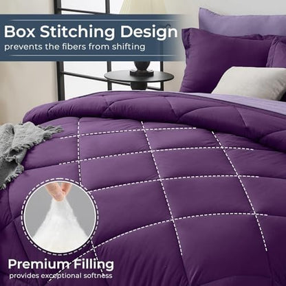 HEVUMYI 5-Piece Twin Comforter Set, Purple & Light Purple Bed in a Bag