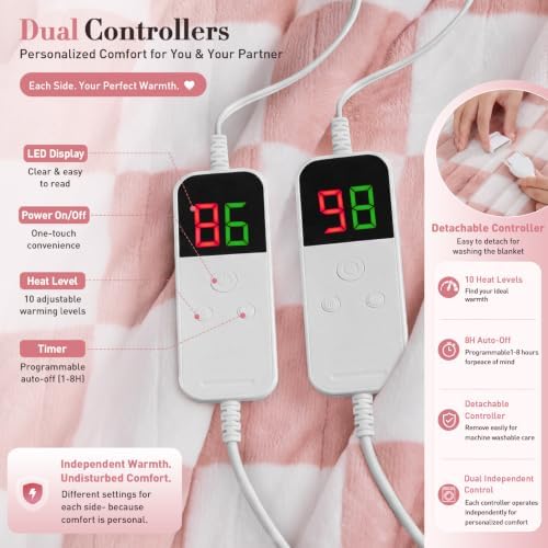 Pink Electric Blanket Heated Queen Size, 84"X90" Dual Control