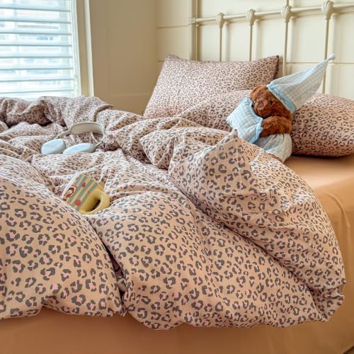 VM VOUGEMARKET Leopard Duvet Cover Set Twin,Nude Beige Pink,Muslin Cotton