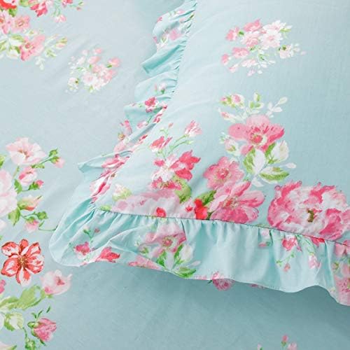 FADFAY 4-Piece Twin Size Dorm Bedding Floral Bed Set for Girls 100% Cotton Ruffled Duvet Cover Set Soft Breathable Skin-Friendly Bed Skirt Sets Garden Style All-Season Use