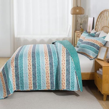 HoneiLife Quilt Sets King Size - 3 Piece Microfiber Quilt Floral Bedspreads Lightweight Coverlets Rustic Bed Cover King Quilt Bedding Set All Season Use