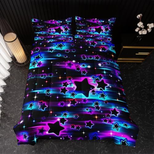Nttopship Colorful Sky Meteor Stars Comforter Set Queen Size,Beautiful Galaxy Bedding Sets 3-Pieces for Boys Girls Teen Room Decorat, Soft Lightweight Bed Set with Comforter 2 Pillowcases