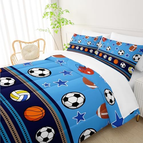 QOOMO Sports 7 Pieces Comforter Set Twin Size,Sports Bedding Set for Kids
