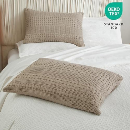 PHF 100% Cotton Waffle Pillow Shams Standard Size, 2 Pack 20" x 26" Soft Skin-Friendly Pillowcases, No Filling, Aesthetic Woven and Breathable Waffle Weave Pillow Case Covers for Bed, Simply Taupe