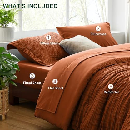 Love's cabin Seersucker Terracotta Twin XL Comforter Set