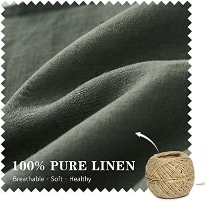 Simple&Opulence 100% Linen Lumbar Pillow Cover 12 x 20 Inches Set of 2 Rectangular Decorative Throw Cushion Cover for Couch Sofa Bed Living Room Office Soft Breathable Farmhouse - Cushing Green