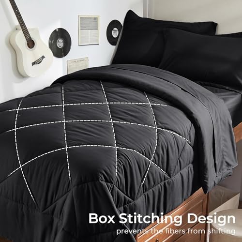 HEVUMYI 5-Piece Twin Comforter Set, Black Bed in a Bag