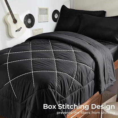 HEVUMYI 5-Piece Twin Comforter Set, Black Bed in a Bag