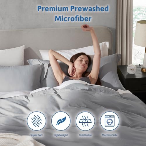 Hearth & Harbor Prewashed Full Duvet Cover Set, Light Grey