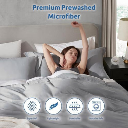Hearth & Harbor Prewashed California King Duvet Cover Set, Light Grey