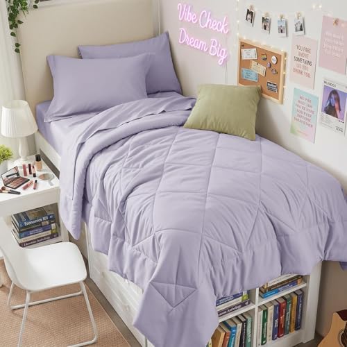 HEVUMYI 5-Piece Twin XL Comforter Set, Light Purple Bed in a Bag