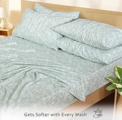 RUVANTI 100% Cotton Queen Sheets, Percale Queen Sheet Set, Everbloom Studio