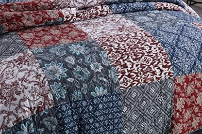 Yvooxny Quilts Queen Size 3-Piece Quilt Set Real Patchwork Bedspread Coverlet Set Quilted Bedding Set with Pillowcases for All Seasons, Farmhouse Bohemian Style