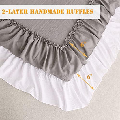 Masaca Shabby Ruffled Comforter King Size,Vintage Farmhouse Ruffle King Size Comforter Set French Country Rustic Aesthetic Bedding Extra Soft 3 Pieces
