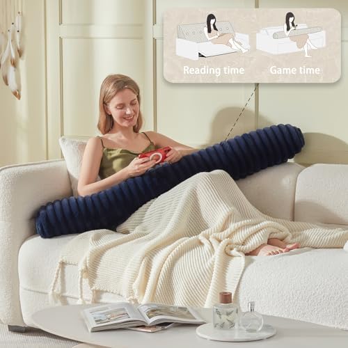 Headboard Pillow + A Long Neck Roll Pillow Body Pillow，Faux Fur Headboard Wedge Pillow with Removable Cover (Blue, King：76x8x20 inches)