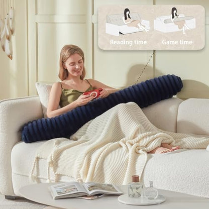 Headboard Pillow + A Long Neck Roll Pillow Body Pillow，Faux Fur Headboard Wedge Pillow with Removable Cover (Blue, King：76x8x20 inches)