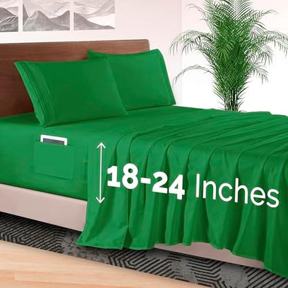 Elegant Comfort 4-Piece Bed Sheet Set - Luxury Bedding 1500 Premium Hotel Quality Microfiber, All Around Elastic 18-24 Inches Deep Fitted Sheet- Extra Deep Pocket Sheets, Full, Emerald Green